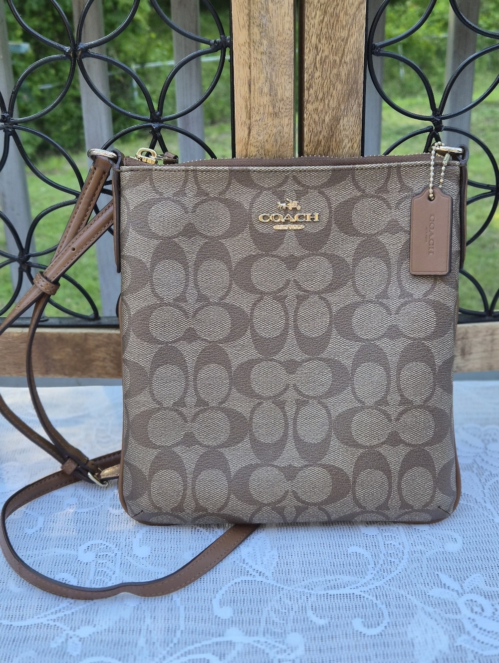 Coach Brown Signature Jacquard Crossbody